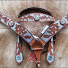 WESTERN HAND PAINTED INLAY LEATHER HEADSTALL & BREAST COLLAR BERRY CONCHO S79