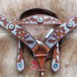 WESTERN HAND PAINTED INLAY LEATHER HEADSTALL & BREAST COLLAR BERRY CONCHO S79