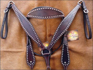 HILASON WESTERN LEATHER HORSE BRIDLE HEADSTALL BREAST COLLAR CHOCOLATE BROWN S63