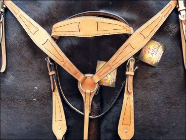 NEW HILASON WESTERN LEATHER HORSE BRIDLE HEADSTALL BREAST COLLAR - TAN S468