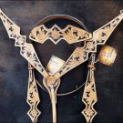 HILASON WESTERN LEATHER HORSE BRIDLE HEADSTALL BREAST COLLAR TAN w/ BLACK INLAY
