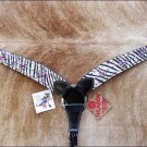 NEW HILASON WESTERN RHINESTONE ZEBRA HAIR ON LEATHER HORSE BREAST COLLAR - S76