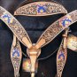 HILASON WESTERN LEATHER BROWN INLAY HEADSTALL BREAST COLLAR TAN BLUE CROSS GUN