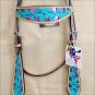 HILASON WESTERN LEATHER HORSE BRIDLE HEADSTALL TURQUOISE w/ HOT PINK INLAY S351