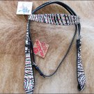 HILASON WESTERN RHINESTONE ZEBRA HAIR ON LEATHER HORSE BRIDLE HEADSTALL - B108