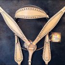 HILASON WESTERN LEATHER HORSE BRIDLE HEADSTALL BREAST COLLAR W/ STUDS - TAN S476