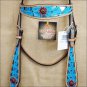 HILASON WESTERN LEATHER HORSE BRIDLE HEADSTALL HAND PAINT TURQUOISE CONCHOS S033