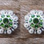 CN014F- 2 GREEN RHINESTONE BERRY CONCHOS CRYSTALS HEADSTALL TACK COWGIRL 1 INCH