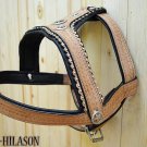 TAN LEATHER DOG PADDED HARNESS WITH LEASH - MED