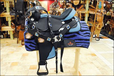 904 HILASON WESTERN SYNTHETIC TRAIL PLEASURE SADDLE 17 W/ BRIDLE & BREAST COLLAR