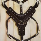 F-DH300 Genuine Leather Brown Dog Harness With Leash - SML