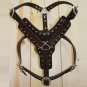 F-DH300 Genuine Leather Brown Dog Harness With Leash - SML