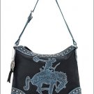 AMERICAN WEST LEATHER BUCKING BRONCO ZIP-TOP HOBO SHOULDER BAG w/ SILVER SPOTS