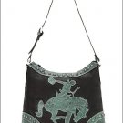 AMERICAN WEST LEATHER BUCKING BRONCO ZIP-TOP HOBO SHOULDER BAG