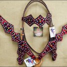 HILASON WESTERN RED ZEBRA HAIR ON LEATHER HORSE HEADSTALL BREAST COLLAR S238