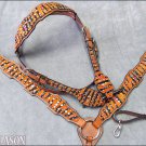 WESTERN ORANGE ZEBRA HAIR-ON LEATHER HEADSTALL BREAST COLLAR RHINESTONE S40