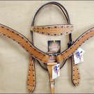 HILASON WESTERN HAND TOOL LEATHER HORSE BRIDLE HEADSTALL BREAST COLLAR TAN S257