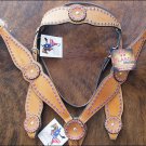SPARKLING RHINESTONES WESTERN LEATHER HEADSTALL & BREAST COLLAR SET