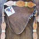 F-PA387-HS WESTERN HAND TOOLED LEATHER RAWHIDE BRAIDED TACK BRIDLE HEADSTALL