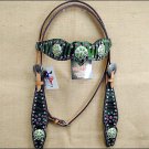 HILASON WESTERN GREEN ZEBRA HAIR ON LEATHER HORSE BRIDLE HEADSTALL W/ CONCHO S36