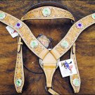 NEW HILASON WESTERN LEATHER HORSE HEADSTALL BREAST COLLAR W/ BLING CONCHO S256