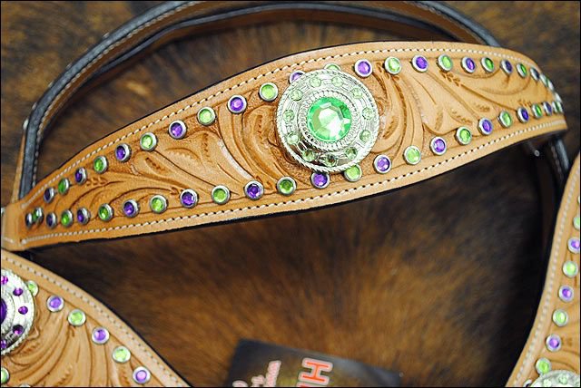 BE BAR H EQUINE Western Handtooled Leather Horse Headstall & Breast Collar Set