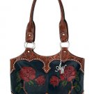 AMERICAN WEST LEATHER ROSES ARE RED COLLECTION ZIP-TOP FASHION TOTE BAG