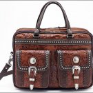 AMERICAN WEST LEATHER CATTLE DRIVE BRIEFCASE LAPTOP BAG W/ CONCHO SPOTS