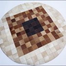 F-BH107 HILASON COWHIDE HAIR-ON PATCHWORK 3D ROUND RUG W/ SUEDE LEATHER BASE