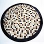 F-BH108 HILASON COWHIDE HAIR-ON PATCHWORK 3D ROUND RUG W/ SUEDE LEATHER BASE