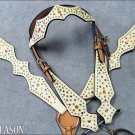 WESTERN CREAM OSTRICH LEATHER HORSE HEADSTALL BREAST COLLAR CRYSTALS - F