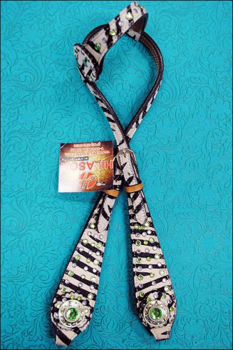 HILASON WESTERN ZEBRA HAIR ON LEATHER HORSE ONE EAR BRIDLE HEADSTALL w/ CONCHO