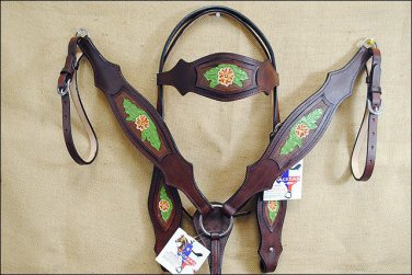 HILASON WESTERN LEATHER HAND TOOL PAINT BRIDLE HEADSTALL BREAST COLLAR MAHOGANY