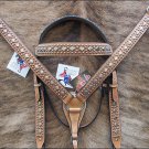 WESTERN LEATHER DIAMOND SILVER STUDS HORSE BRIDLE HEADSTALL BREAST COLLAR S344