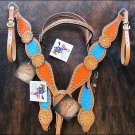 WESTERN HAND PAINTED INLAY LEATHER HORSE TACK BRIDLE HEADSTALL BREAST COLLAR