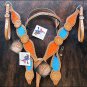 WESTERN HAND PAINTED INLAY LEATHER HORSE TACK BRIDLE HEADSTALL BREAST COLLAR
