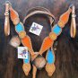 WESTERN HAND PAINTED INLAY LEATHER HORSE TACK BRIDLE HEADSTALL BREAST COLLAR