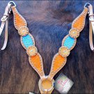 HILASON WESTERN HAND TOOLED HAND PAINTED INLAY LEATHER HORSE TACK BREAST COLLAR