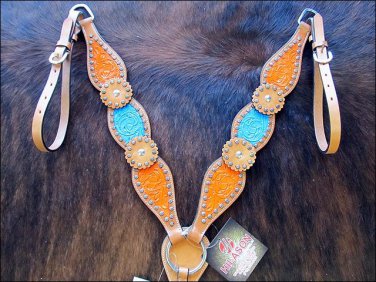 HILASON WESTERN HAND TOOLED HAND PAINTED INLAY LEATHER HORSE TACK BREAST COLLAR