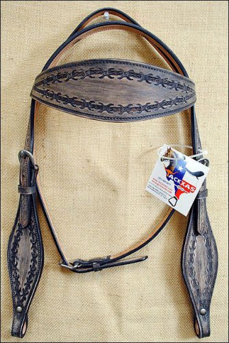 HILASON WESTERN HAND TOOL LEATHER HORSE BRIDLE HEADSTALL - BROWN RUSTIC VINTAGE
