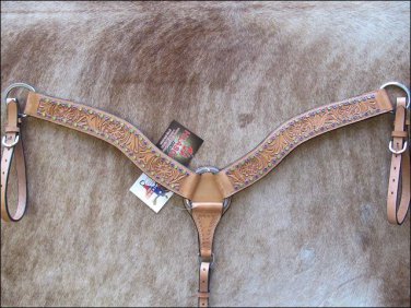 NEW HILASON WESTERN LEATHER TACK HAND TOOLED BREAST COLLAR RHINESTONE - F256