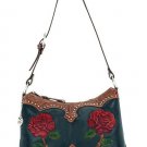 AMERICAN WEST LEATHER ROSES ARE RED ZIP TOP BAG W/ ADJUSTABLE SHOULDER STRAP