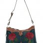 AMERICAN WEST LEATHER ROSES ARE RED ZIP TOP BAG W/ ADJUSTABLE SHOULDER STRAP