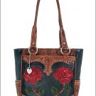 AMERICAN WEST LEATHER ROSES ARE RED ZIP-TOP TOTE LADIES BAG