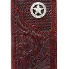 AMERICAN WEST MAHOGANY HAND TOOL LEATHER MENS WALLET FLAP CHECKBOOK W/ CONCHO
