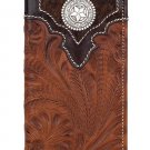 AMERICAN WEST HAND TOOL LEATHER MENS RODEO WALLET FLAP CHECKBOOK W/ STAR CONCHO