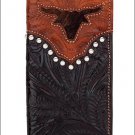 AMERICAN WEST LEATHER HAND TOOL MENS RODEO WALLET FLAP CHECKBOOK LONGHORN