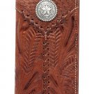 AMERICAN WEST LEATHER HAND TOOL MENS RODEO WALLET FLAP CHECKBOOK W/ STAR CONCHO