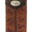 AMERICAN WEST LEATHER HAND TOOL MENS RODEO WALLET FLAP CHECKBOOK W/ LONGHORN