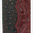 AMERICAN WEST OSTRICH LEATHER HAND TOOL MENS BI-FOLD WALLET - MAHOGANY / BROWN